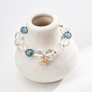 ☀️ Artisan Original Design Clear Quartz & Art Glass Sunburst Bracelet | S925